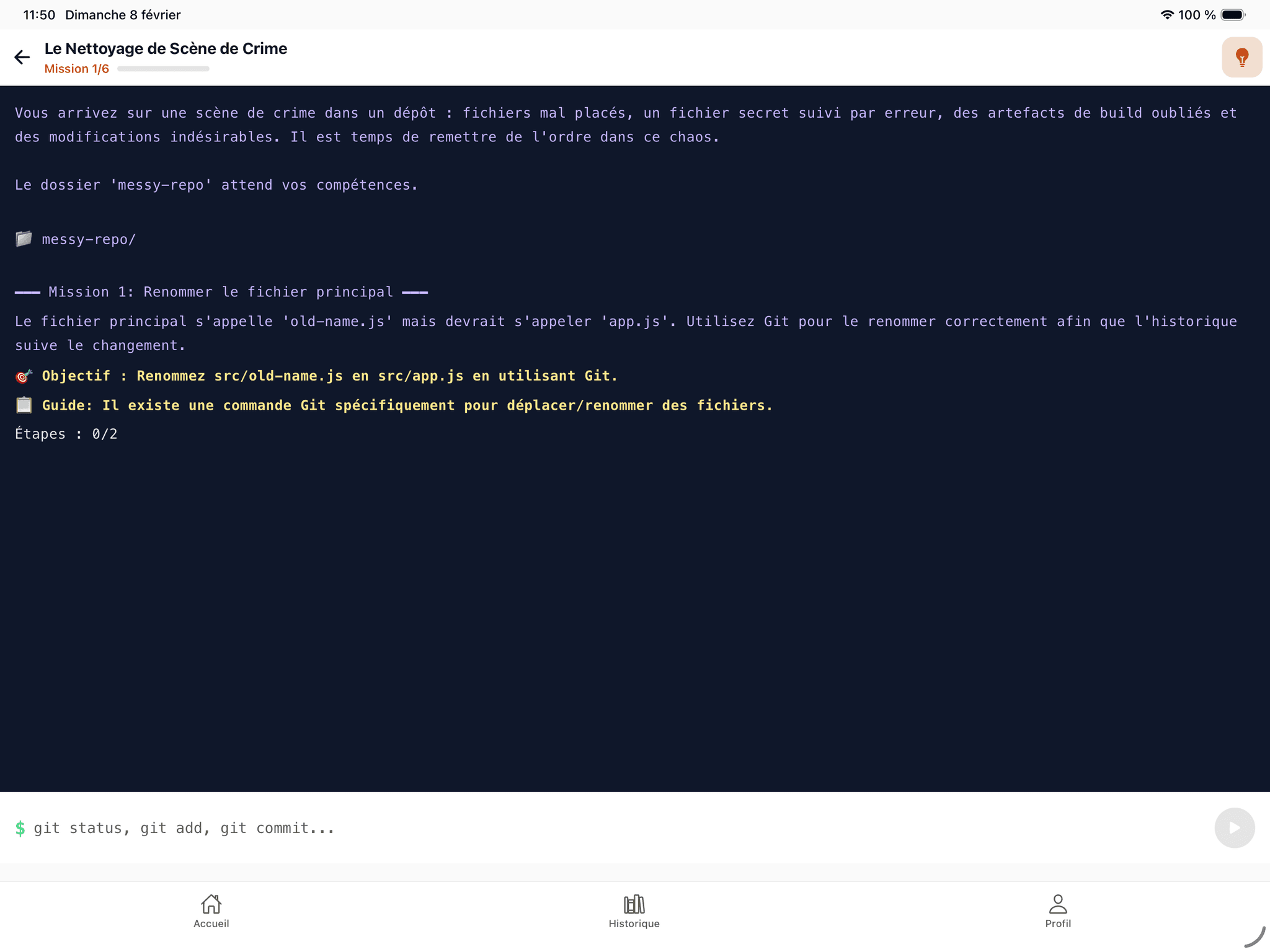 Mission terminal sur iPad avec scenario interactif